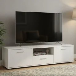Porta TV bianco 147x39x38h cm 2 ante e 1 cassetto - Charo