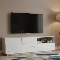 Porta TV bianco 150x44x46h cm 2 ante e 1 cassetto - Cecia