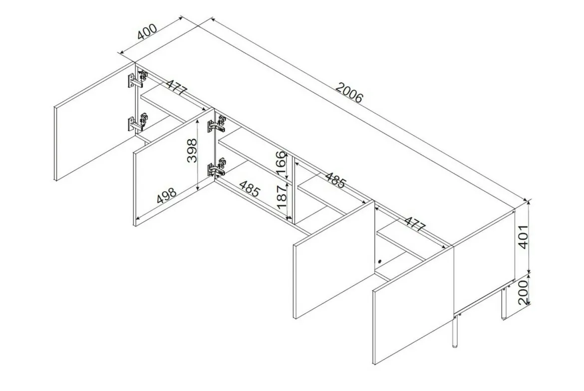 Porta TV bianco 201x40x60h cm 4 ante - Piode