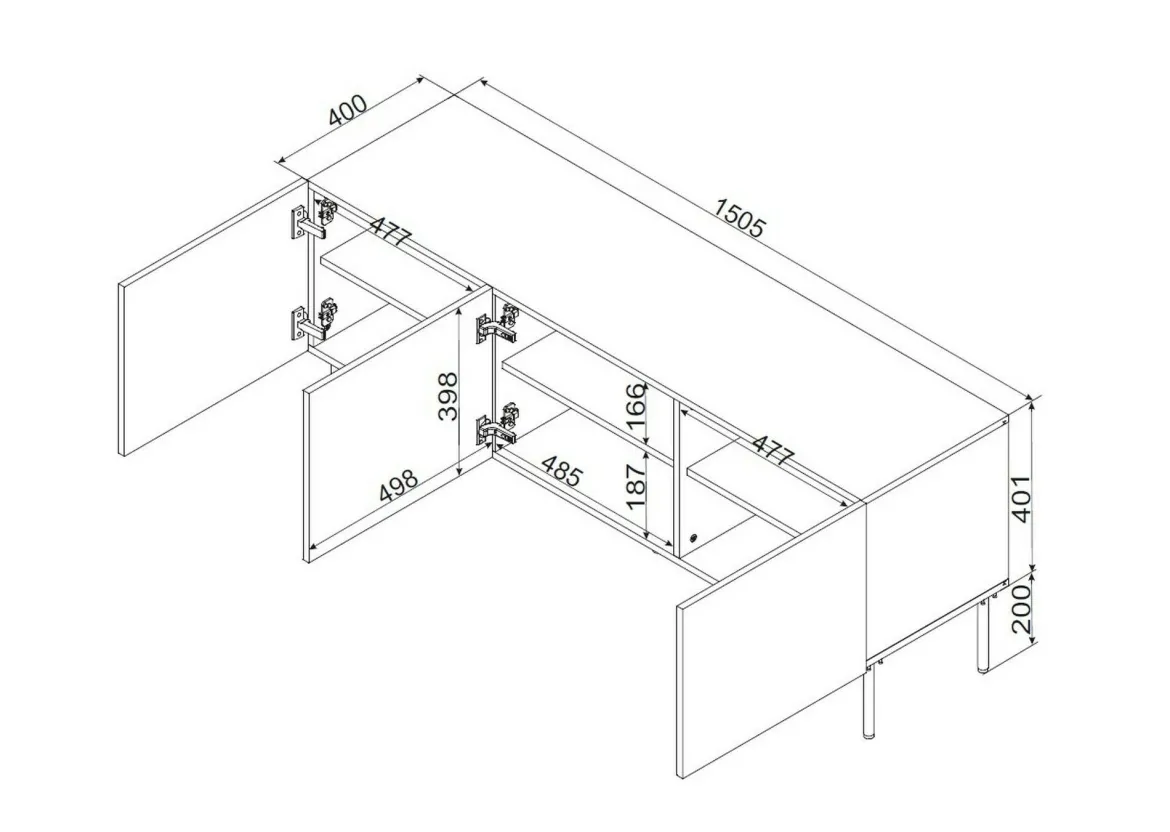 Porta TV bianco 151x40x60h cm 3 ante - Sarzana