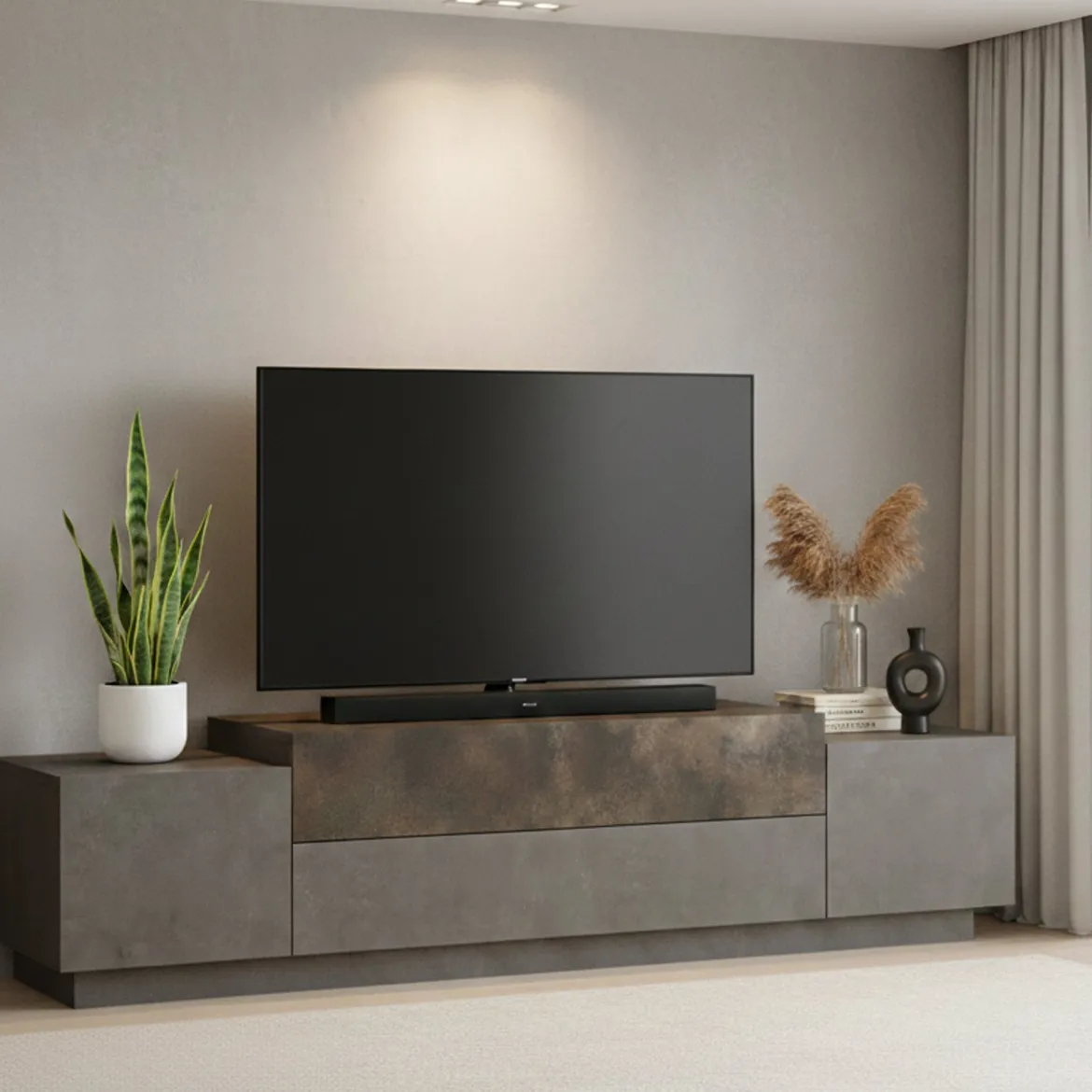 Porta TV bronzo 160x37x38h cm 2 ante - Abriola
