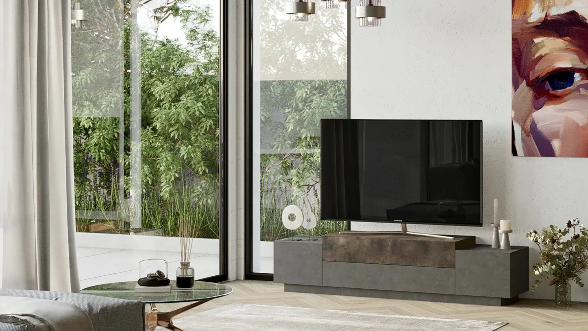 Porta TV bronzo 160x37x38h cm 2 ante - Abriola