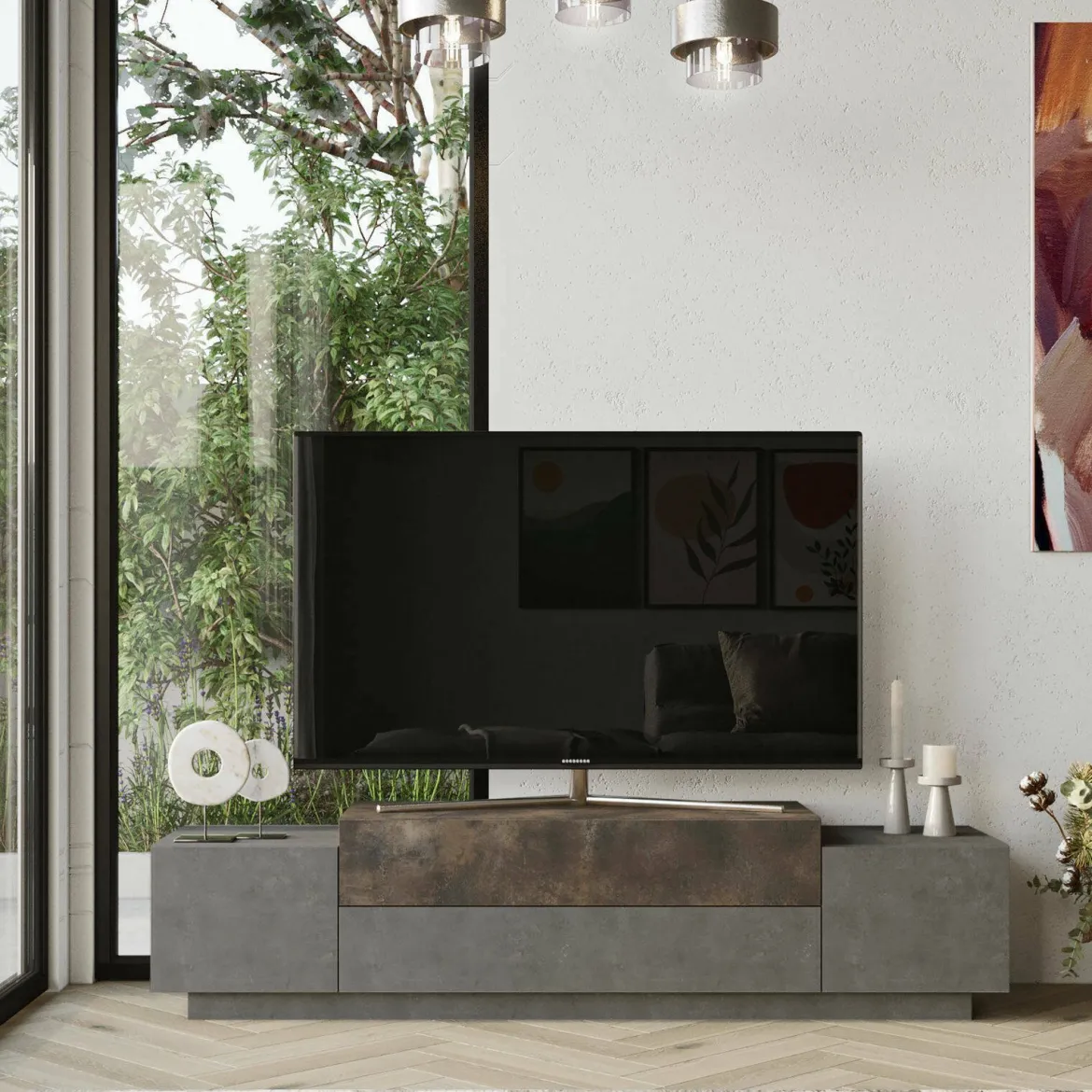 Porta TV bronzo 160x37x38h cm 2 ante - Abriola