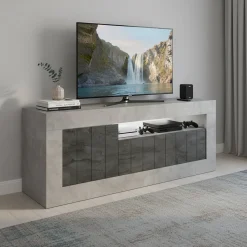 Porta TV cemento e ardesia 138x42x56h cm 3 ante - Iole