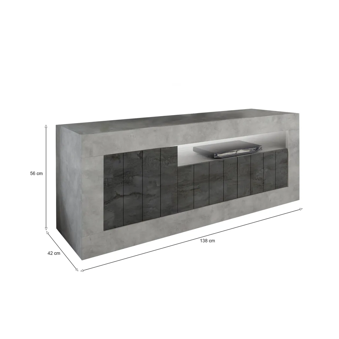 Porta TV cemento e ardesia 138x42x56h cm 3 ante - Iole
