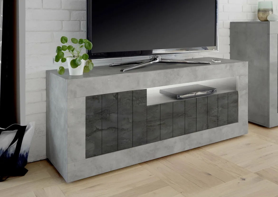 Porta TV cemento e ardesia 138x42x56h cm 3 ante - Iole