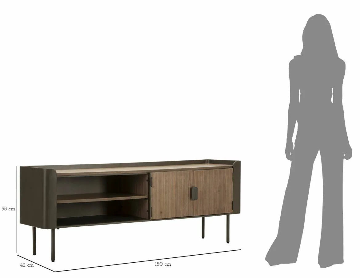 Porta TV grigio e marrone 150x42x58h cm 2 ante - Cannon