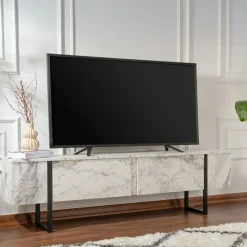 Porta TV marmo e nero 180x29x50h cm 2 ante - Lilith