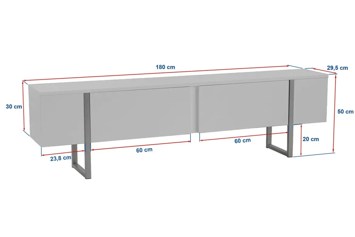 Porta TV marmo e nero 180x29x50h cm 2 ante - Lilith