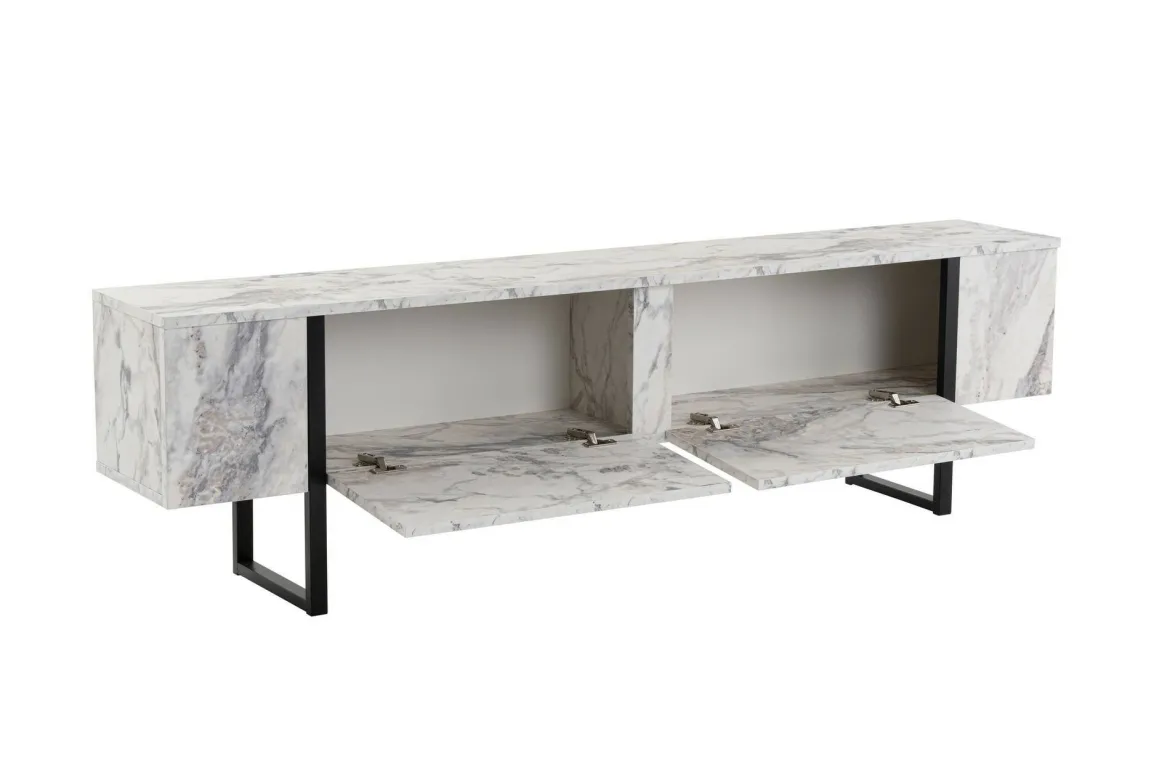 Porta TV marmo e nero 180x29x50h cm 2 ante - Lilith