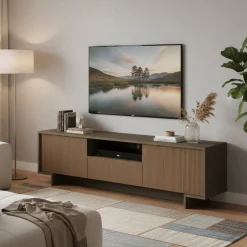 Porta TV marrone e noce 170x42x48h cm 2 ante e 1 cassetto - Atina