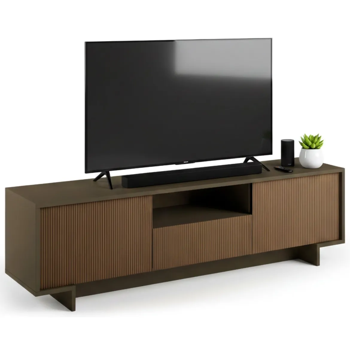Porta TV marrone e noce 170x42x48h cm 2 ante e 1 cassetto - Atina