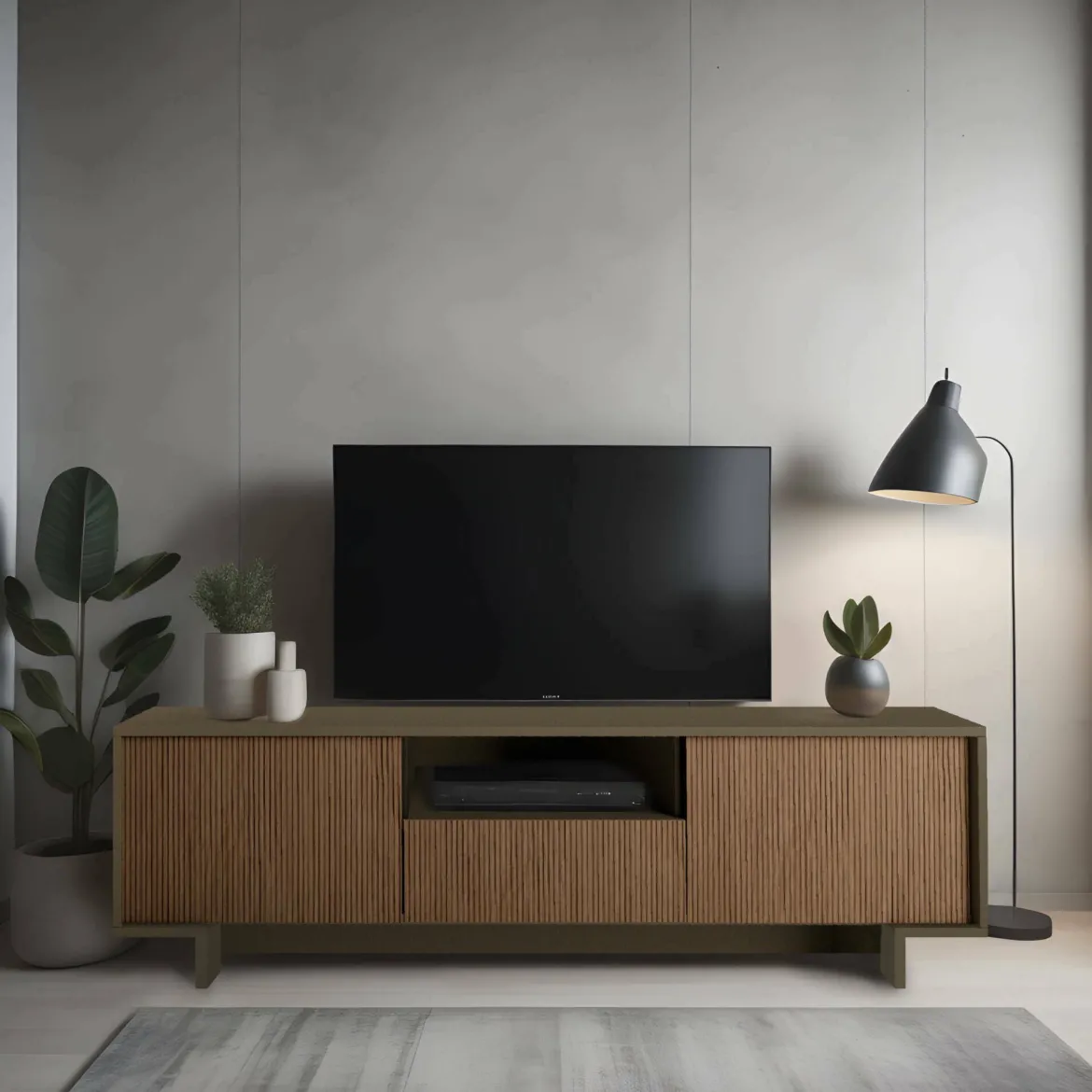 Porta TV marrone e noce 170x42x48h cm 2 ante e 1 cassetto - Atina