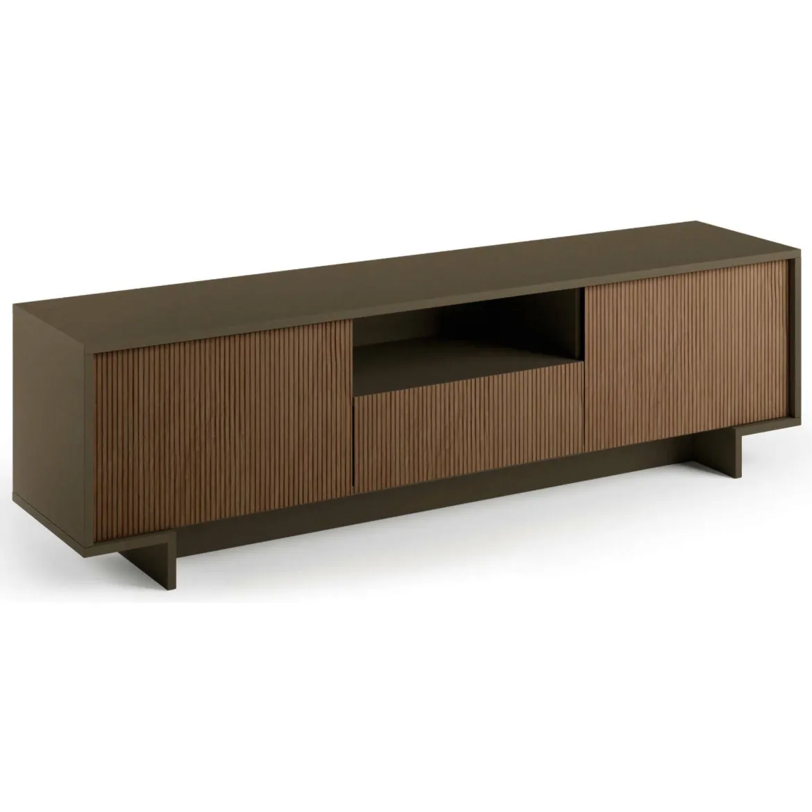 Porta TV marrone e noce 170x42x48h cm 2 ante e 1 cassetto - Atina