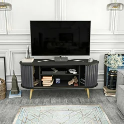 Porta TV nero e antracite 140x43x64h cm 2 ante - Bailu