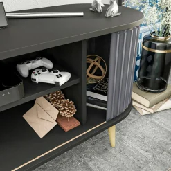Porta TV nero e antracite 140x43x64h cm 2 ante - Bailu