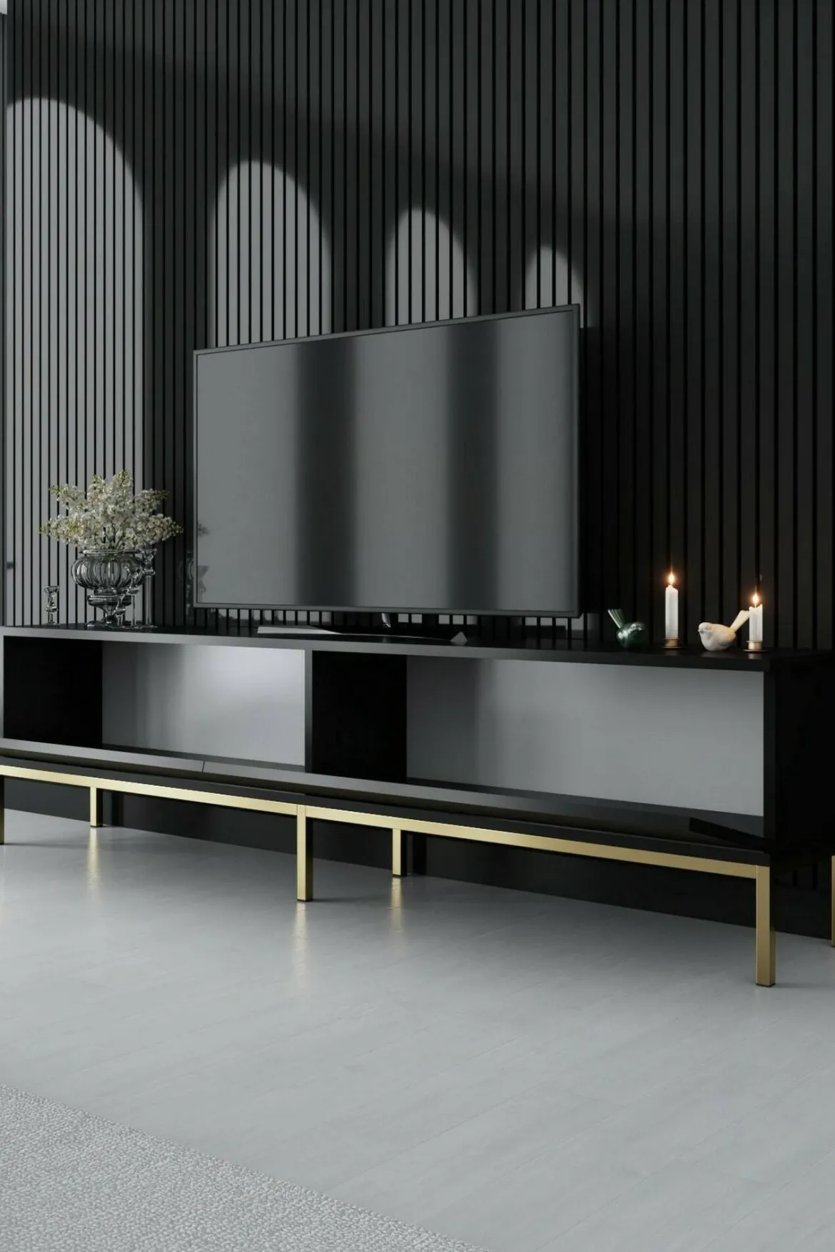 Porta TV nero e oro 180x30x47h cm modulabile - Espero