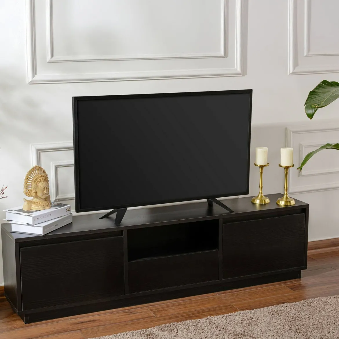 Porta TV nero 160x29x42h cm 3 ante - Morrigan
