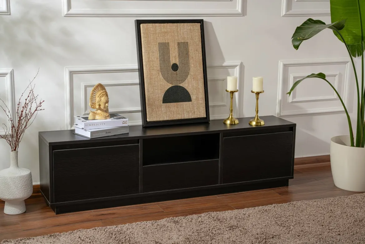Porta TV nero 160x29x42h cm 3 ante - Morrigan