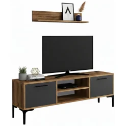 Porta TV noce e antracite 140x30x48h cm modulabile - sri