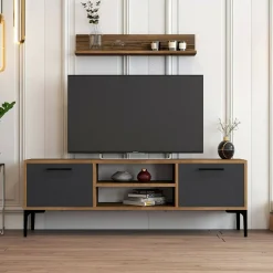 Porta TV noce e antracite 140x30x48h cm modulabile - sri