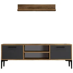 Porta TV noce e antracite 140x30x48h cm modulabile - sri