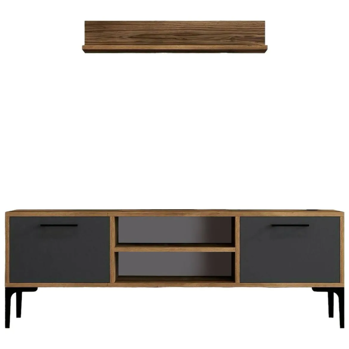 Porta TV noce e antracite 140x30x48h cm modulabile - sri