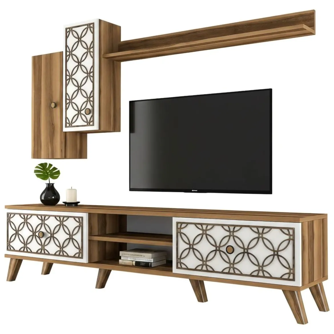 Porta TV noce e bianco 180x35x44h cm 4 ante - Nunzia