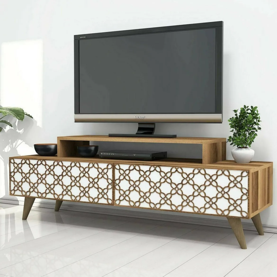 Porta TV noce e bianco 140x41x48h cm modulabile - Arnara