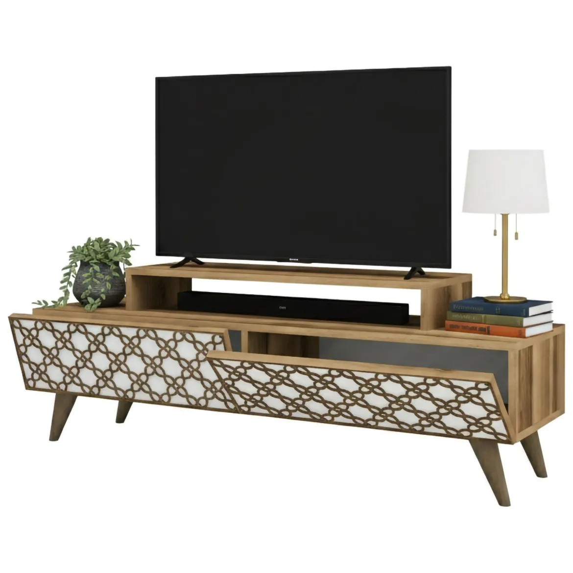 Porta TV noce e bianco 140x41x48h cm modulabile - Arnara