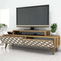 Porta TV noce e bianco 140x41x48h cm modulabile - Arnara