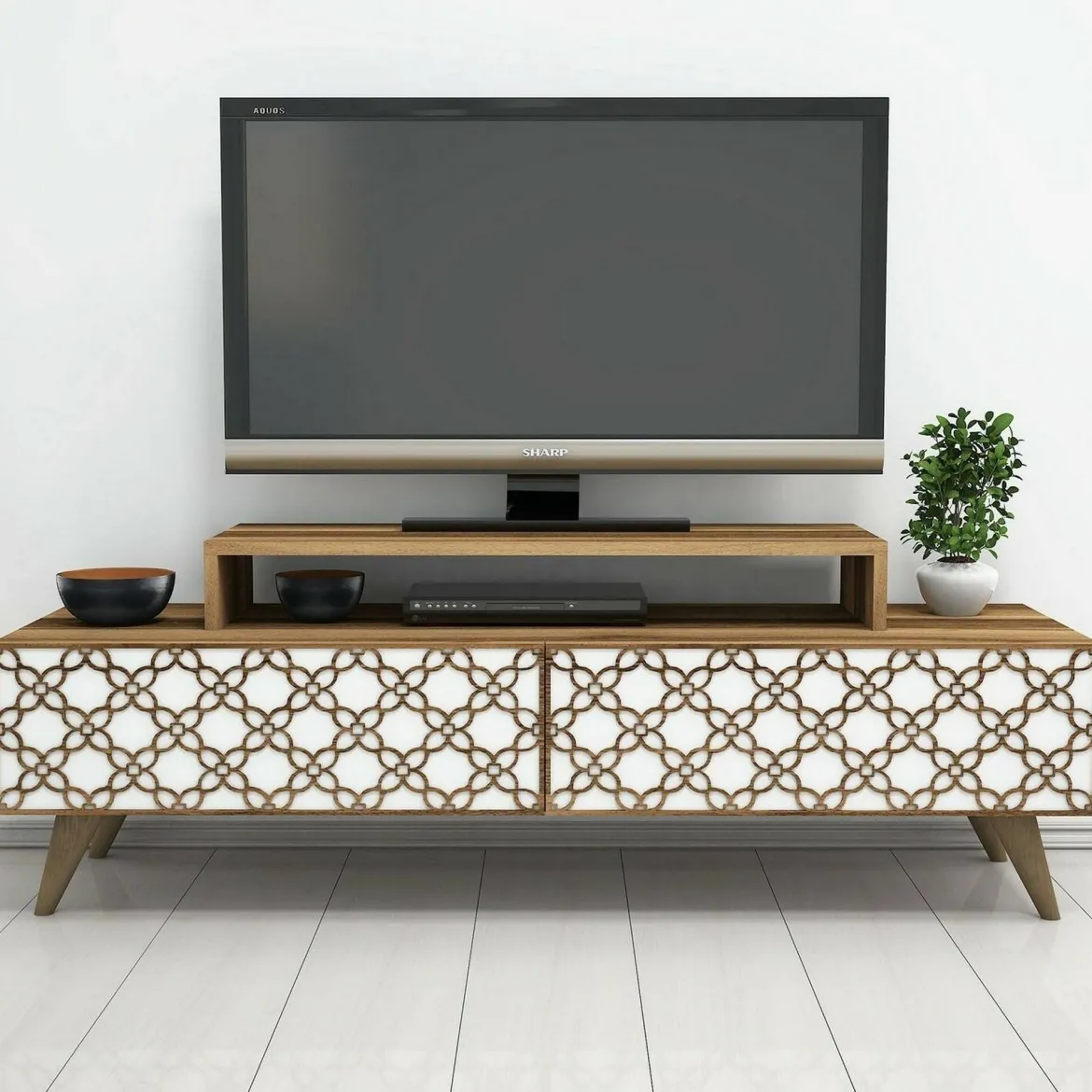 Porta TV noce e bianco 140x41x48h cm modulabile - Arnara