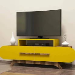 Porta TV noce e giallo 145x36x49h cm 2 ante - Nesatm