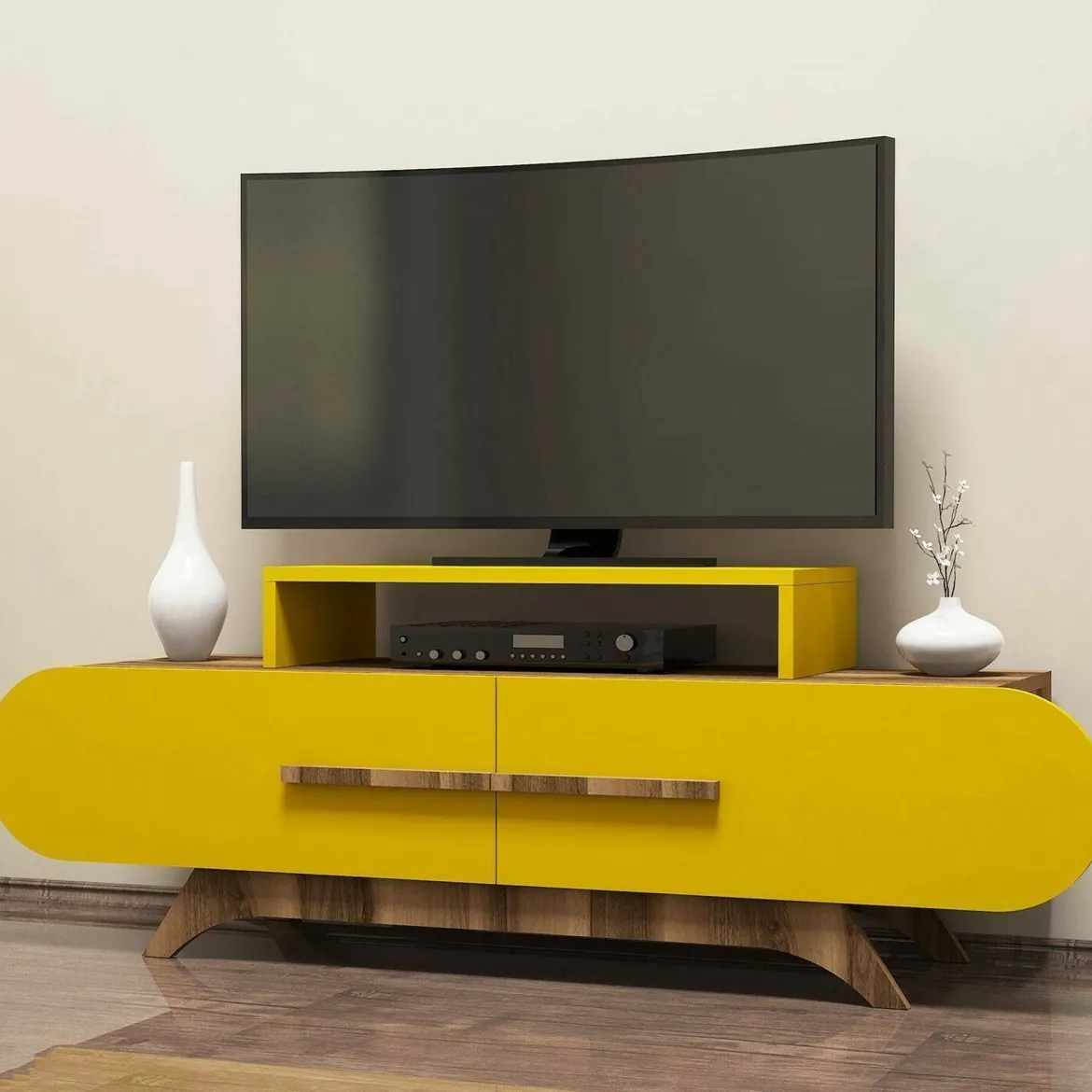 Porta TV noce e giallo 145x36x49h cm 2 ante - Nesatm