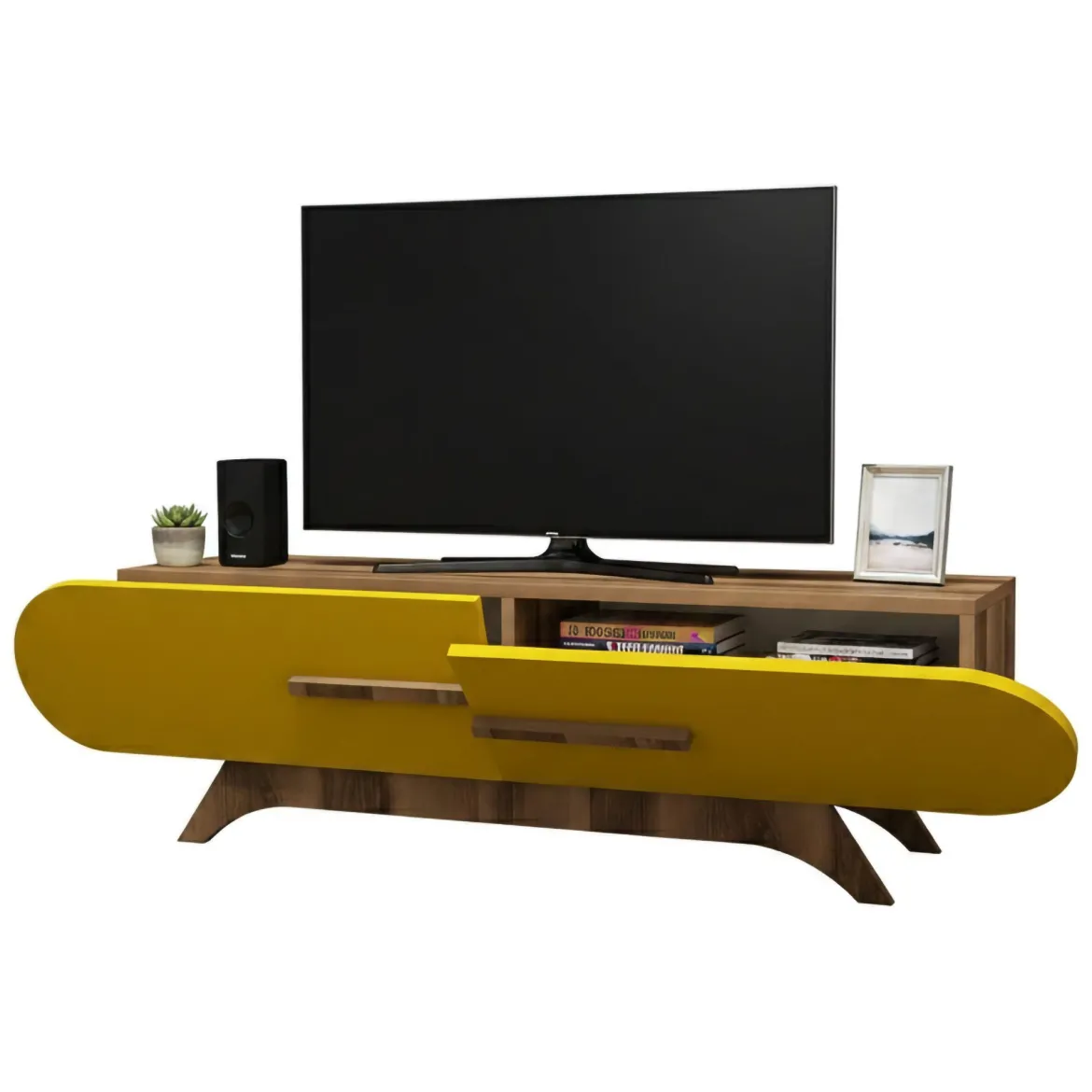 Porta TV noce e giallo 145x36x49h cm 2 ante - Nesatm