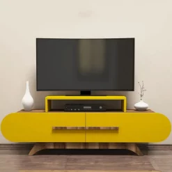 Porta TV noce e giallo 145x36x49h cm 2 ante - Nesatm