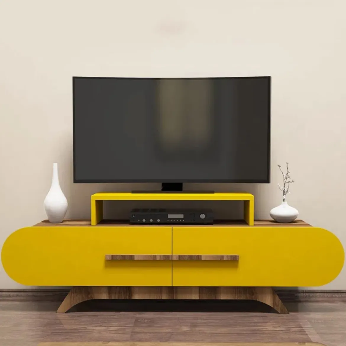 Porta TV noce e giallo 145x36x49h cm 2 ante - Nesatm