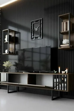 Porta TV noce e nero 180x30x48h cm 2 ante - Iva