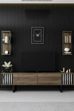 Porta TV noce e nero 180x30x48h cm 2 ante - Iva