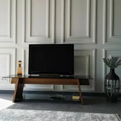 Porta TV noce e nero 158x40x45h cm in legno - Amorosi