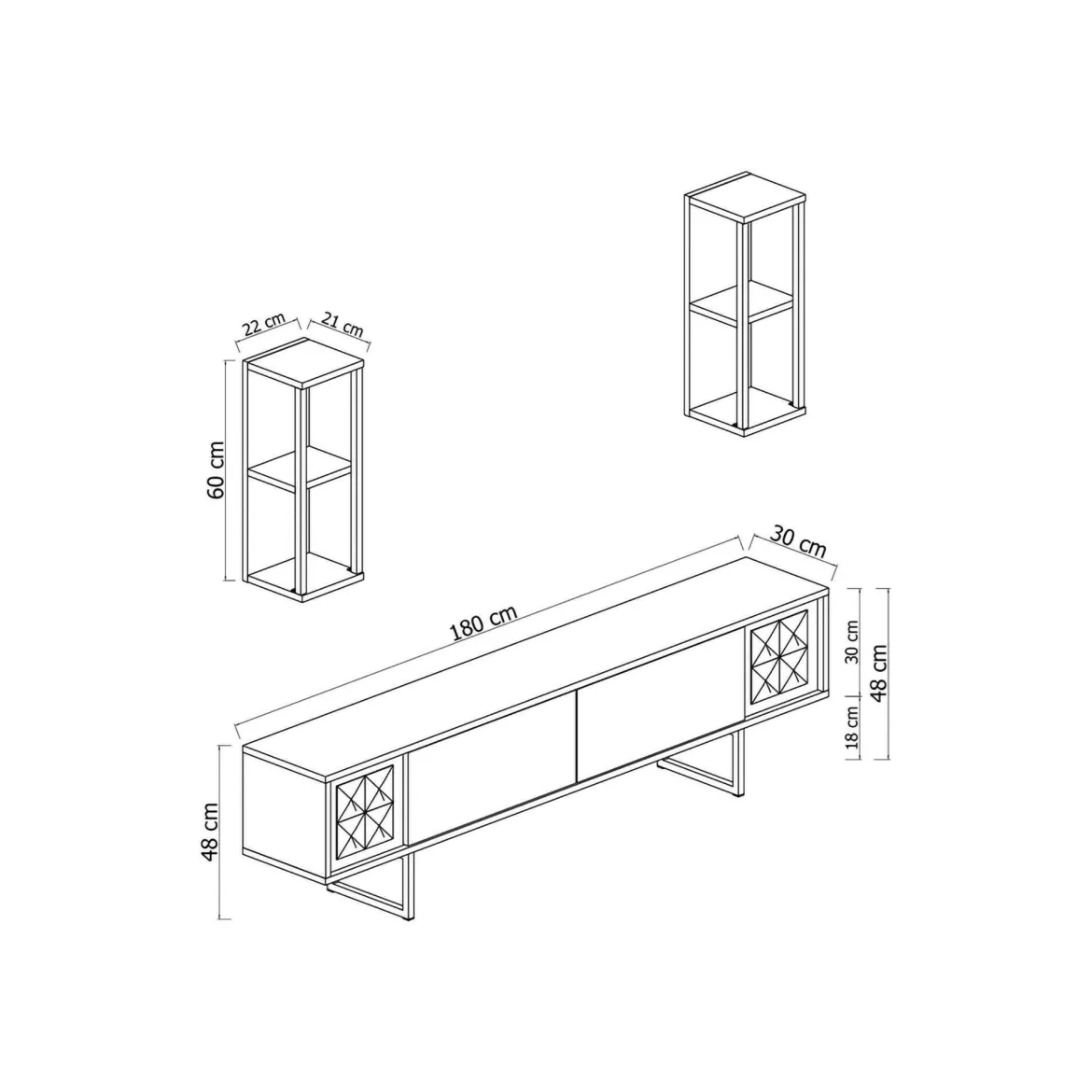 Porta TV noce e nero 180x30x48h cm modulabile - Artinay