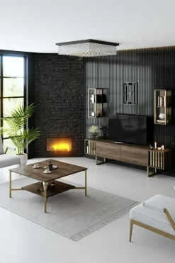 Porta TV noce e nero 180x30x48h cm modulabile - Artinay