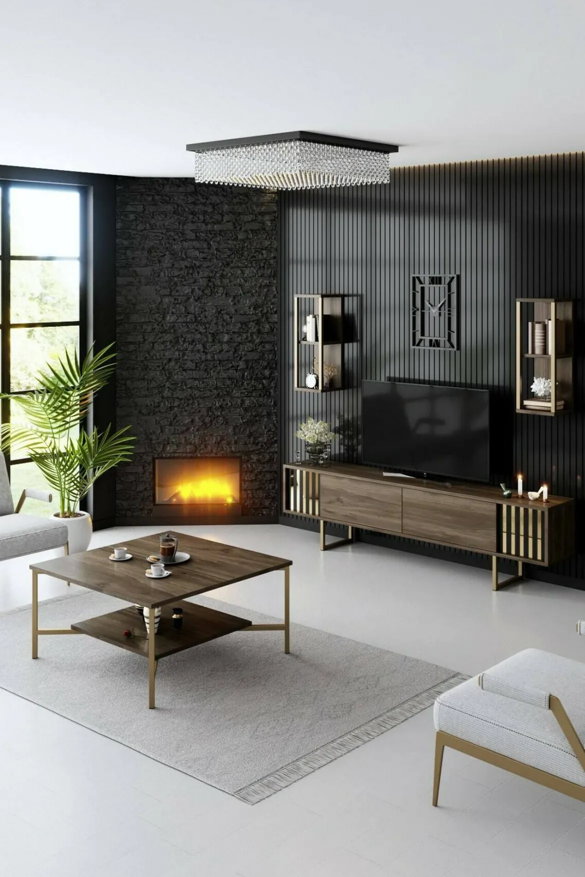 Porta TV noce e nero 180x30x48h cm modulabile - Artinay