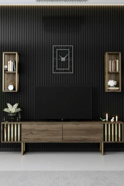 Porta TV noce e nero 180x30x48h cm modulabile - Artinay