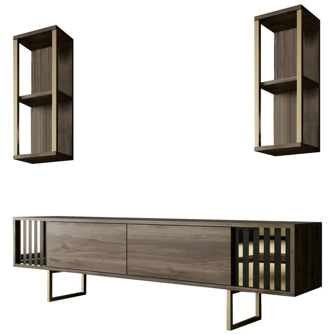 Porta TV noce e nero 180x30x48h cm modulabile - Artinay