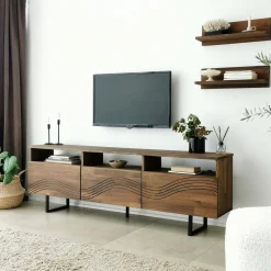 Porta TV noce 170x30x40h cm 3 ante legno massello - Ulana