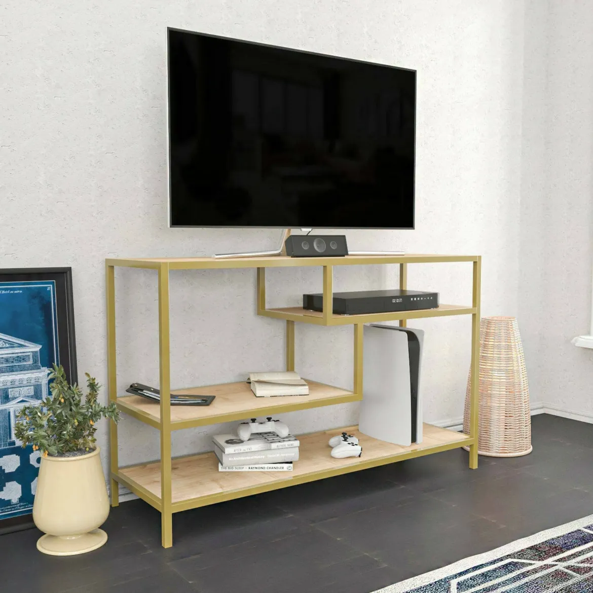 Porta TV oro e quercia 120x39x75h cm in legno - Ivette