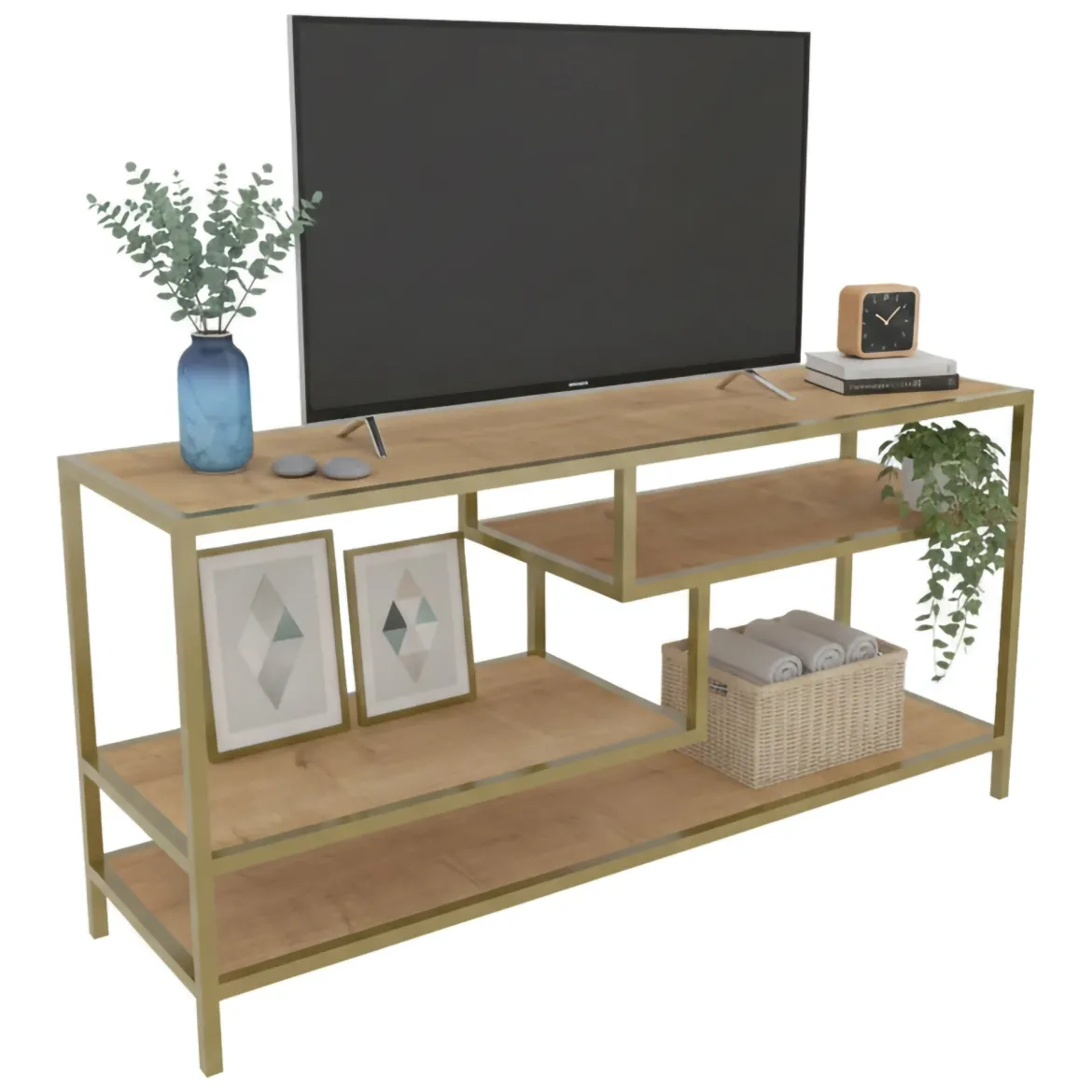 Porta TV oro e quercia 120x39x75h cm in legno - Ivette