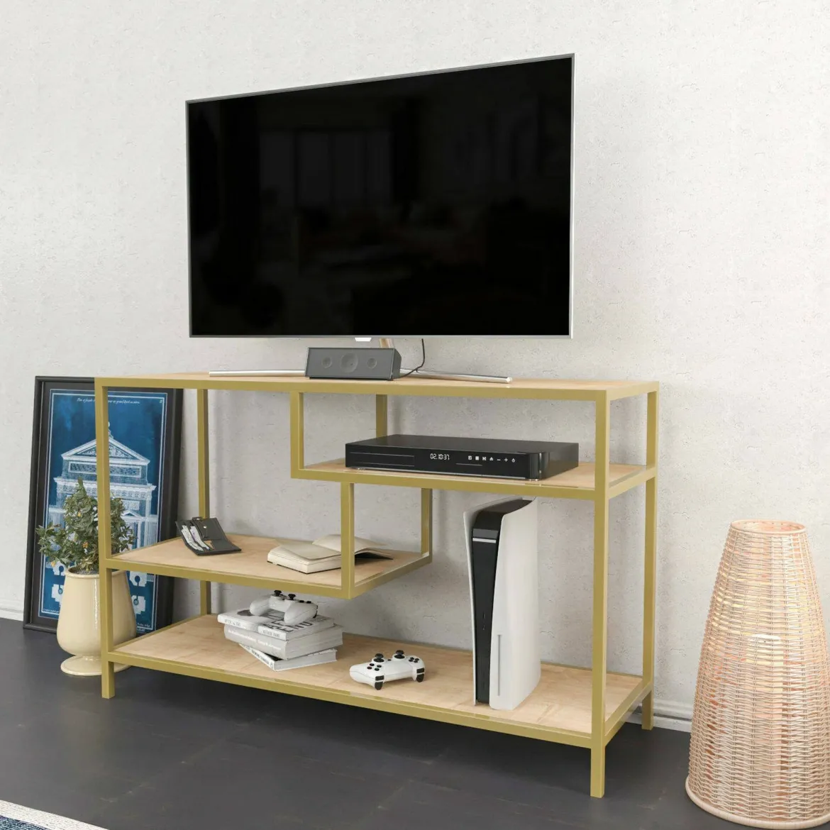 Porta TV oro e quercia 120x39x75h cm in legno - Ivette