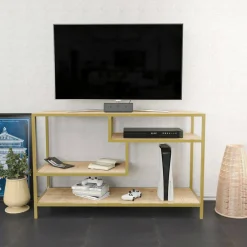 Porta TV oro e quercia 120x39x75h cm in legno - Ivette